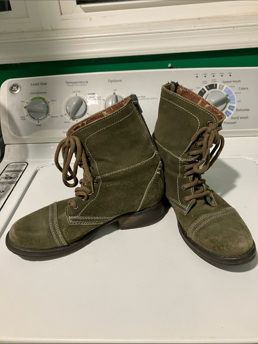 Steve Madden green suede Leather Ankle Boot combat boots size 7 fame troopa